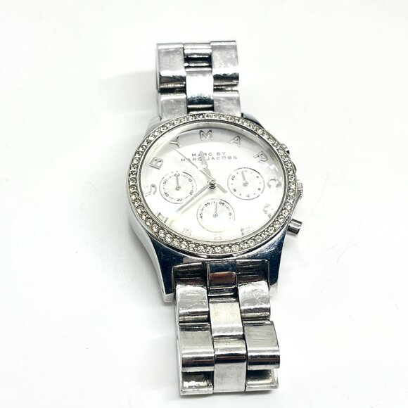 MARC JACOBS MBM3104 Stainless Steel Crystal Bezel Chronograph Watch Silver AS IS - Picture 4 of 13